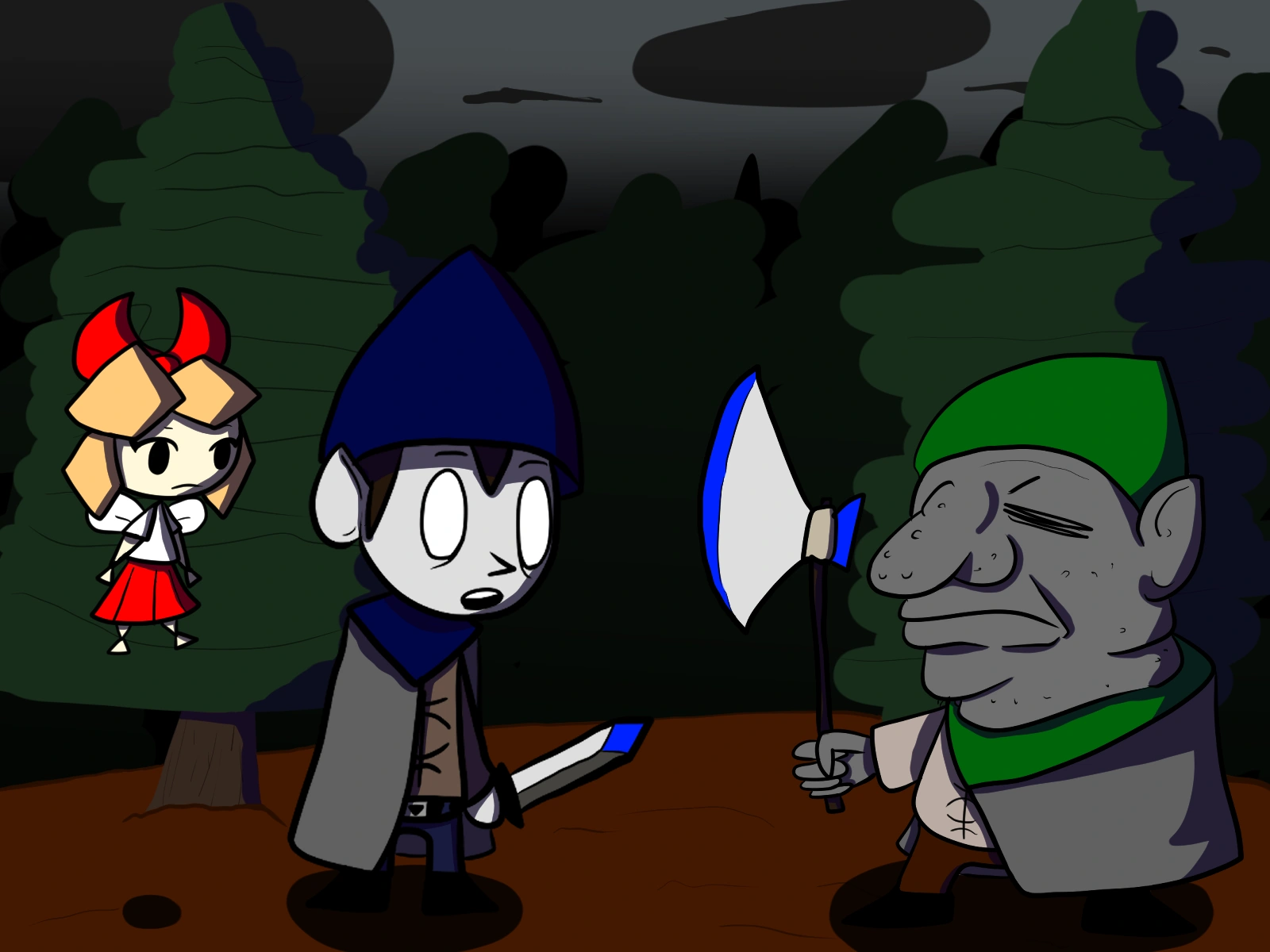 The first illustration of the main trio from Happy Fun.